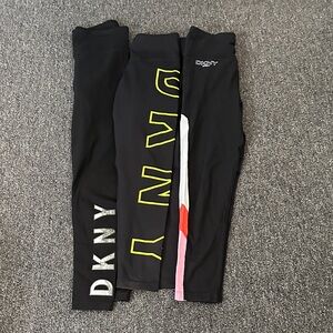 3 pairs/DKNY Black Leggings with Neon Yellow Logo, city logo, Pink-Red Stripe